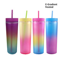 Tasse de voyage en acrylique réutilisable, gobelet mince, en plastique transparent, rose, froid, bleu, Double paroi, couleur magique, Change de couleur 16 oz, 1 pièce