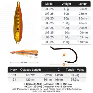 J25 Kabura Leurre de pêche lent <span class=keywords><strong>inchiku</strong></span> 40g- 200g Octupos Squid Jigs Crochet avec jupes leurre lumineux de pêche en eau salée attirail - Product Image 2