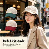 Casquette de baseball en velours côtelé solide et bicolore, logo brodé personnalisé, casquette unisexe vintage en velours côtelé, casquette décontractée pour l'automne et l'hiver, casquette de sport