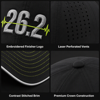 Casquette de finisseur de marathon personnalisée OEM, broderie 3D, perforations laser, réglable, commémorative, en sergé 100% coton, vente en gros