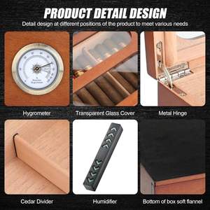 फ्रंट हाइग्रोमीटर के साथ यूकेमिन सिगार हुमडिफायर ड्रार्स समशीड ग्लास टॉप सिगार हुमदार बॉक्स - Product Image 4