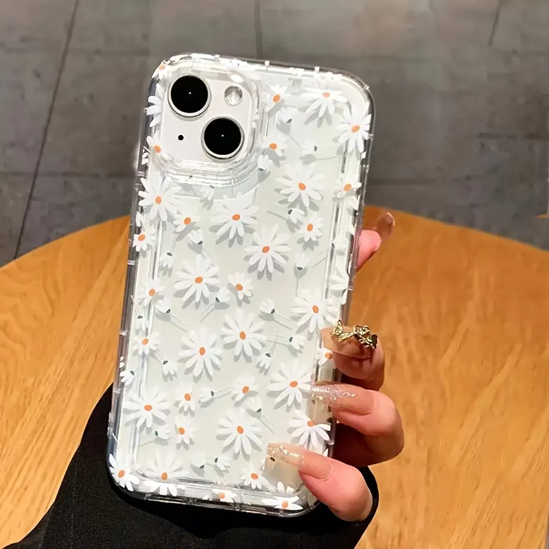 Papatya desen silikon telefon IPhone için kılıf, darbeye dayanıklı kaymaz tam ekran çiçek koruyucu kapak