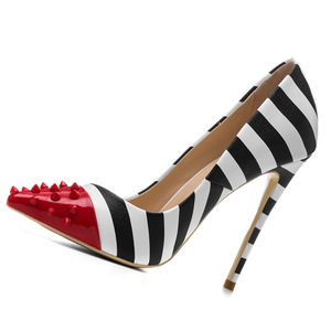 สีดำสีขาวลาย Pointed Toe Slip <span class=keywords><strong>บ</strong></span>น Zebra ส้นสูงผู้หญิงปั๊มรองเท้า2020 - Product Image 5
