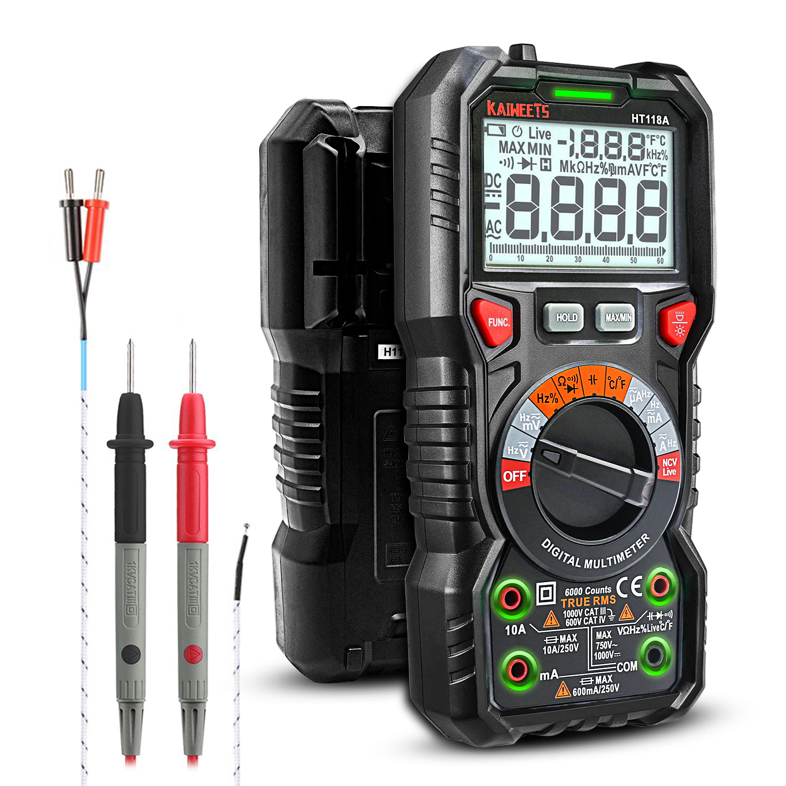 Factory Multimeter Kaiweets HT118A OEM Tester  DC/AC 6000 Counts Voltage NCV True-rms Digital Multimeter