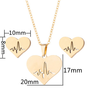 Parure de bijoux tendance en acier inoxydable : collier pendentif cœur, boucles d'oreilles électrocardiogramme, cadeau pour médecins et infirmières - Product Image 2