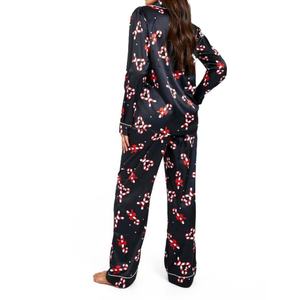 Conjunto de Pijama de 2 Piezas en Oferta para Invierno, Estampado Navideño, Camisa de Manga Larga y Pantalones de Satén - Product Image 3