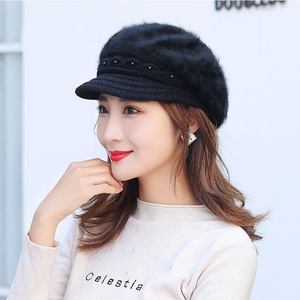 Women's Winter Knitted Hat Fleece Lined Warm Rabbit Fur Cap For Middle Aged And Elderly 56-58Cm Light Beige - Product Image 5