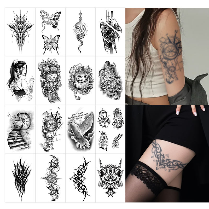 Tatuaje temporal, tatuaje semipermanente, resistente al agua, a prueba de sudor, dura 2 semanas, tatuaje antifricción a base de hierbas realista para brazo y pierna