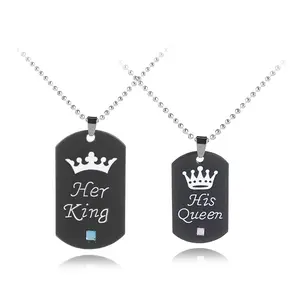 Her King His Queen Keychain Black Creative Alloy Pendant Necklace Love Forever Necklace For Couple Valentine Day Jewelry