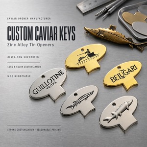 Abrelatas de caviar manual de aleación de zinc, herramienta de cocina portátil ovalada con logotipo personalizado de esturión para restaurante - Product Image 1
