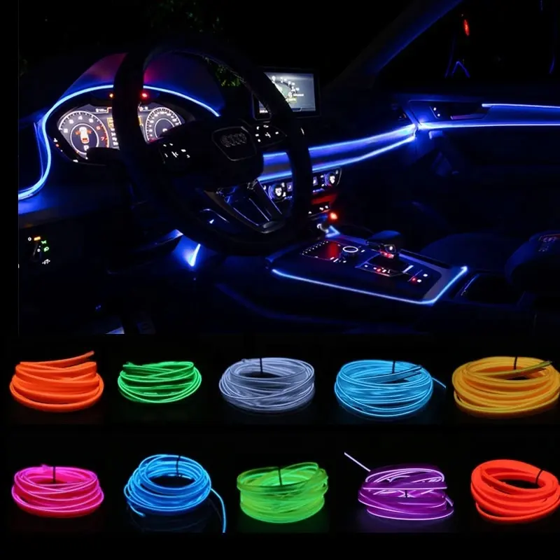 EL Car Styling Cold Light Ambience Lamp Line Car Lights Neon Car LED RGB Neon Interior Atmosphere Light Strip