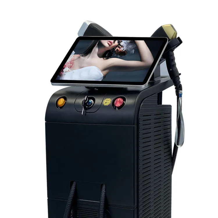 Máquina de depilação a laser de diodo, com alça alta de 1800 W, com ponta facial grátis, 755 + 808 + 1064 3 comprimento de onda, mais nova em 2024, para todas as peles