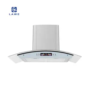 Golden supplier curve glass range hood kitchen stainless steel Kitchen Chimney range hood with mechanical switch knob