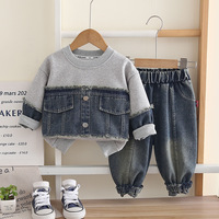 Ensemble sweat-shirt patchwork à ourlet brut pour tout-petit garçon, tenue 2 pièces printemps-automne, survêtement colorblock pour enfants