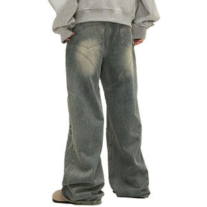 Jeans Baggy Y2K de Pierna Ancha con Costuras en Arco y Parches, Lavado Monkey, Jeans Rectos de Mezclilla de Alta Calidad para Hombre, Novedad 2025 - Product Image 2