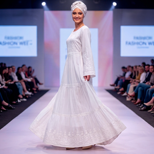 Magnifique Robe Kaftan Blanche en Dentelle Florale à Manches Longues, Tenue Modeste, Abaya Maxi, Robes de Luxe en Coton Premium Écologique, Coupe Épiscopale - Product Image 3