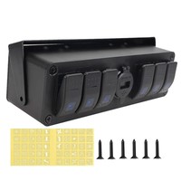 Boîtier de commutation à bascule marin 6 gangs avec rétroéclairage LED bleu, interrupteur marche/arrêt 12V, panneau de commande avec voltmètre numérique USB PD QC3.0 pour bateau et camping-car