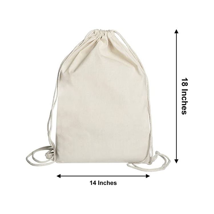 Custom logo gift packaging 8oz natural canvas drawstring bag for backpack