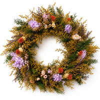 Couronne de fleurs séchées naturelles faite à la main, style bohème rustique, décoration florale pour porte ou mur, pour la remise des diplômes, Noël, mariage - Longue durée