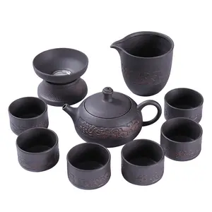 Wholesale Relief Vintage Purple Sand Kung Fu Teapot 12 Sets Of Business Gifts