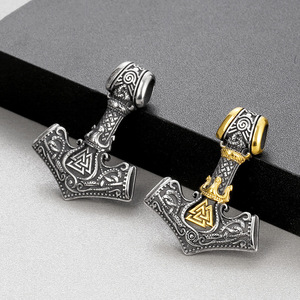 Collier pendentif Marteau de Thor Viking <span class=keywords><strong>Nordique</strong></span> en Acier Inoxydable Personnalisé avec Symbole Valknut, Chaîne Boîte en Argent Vieilli pour Hommes - Product Image 2
