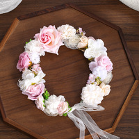Couronne de fleurs artificielles pour mariée, bandeau floral pour cheveux, mariage, fiançailles, anniversaire, guirlande de ruban pour fille