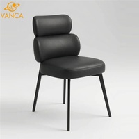 Chaise de salle à manger moderne à double dossier en cuir PU avec pieds en fer noir pour la maison, le salon et la salle à manger