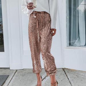 <span class=keywords><strong>Pantaloni</strong></span> da <span class=keywords><strong>Donna</strong></span> con Paillettes Lucide a Gamba Larga, Vita Alta, Vestibilità Ampia, con Coulisse, per Feste, Lunghi - Product Image 1