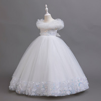 Robes de princesse à paillettes en gros pour filles, robes de soirée moelleuses à manches fluides, parfaites pour les anniversaires des petites filles