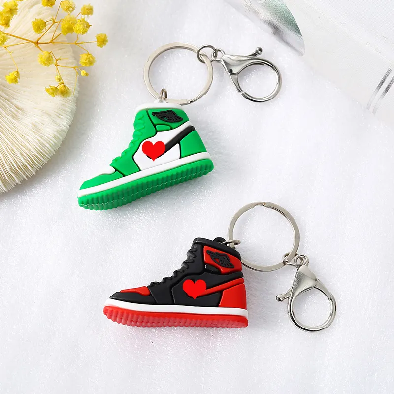 Stock wholesale plastic factory 3d key chain pvc green red silicone basketball custom keyring sneaker sport shoe keychains