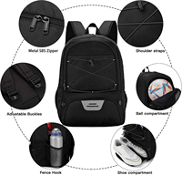 Sac à dos de sport en nylon avec compartiment séparé pour chaussures, crochet de suspension, fermeture éclair métallique ultra-légère, sac de basketball spacieux