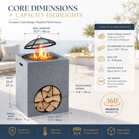 Pilier carré moderne 3-en-1 en pierre artificielle MGO avec grille de barbecue et rangement pour bois pour foyer extérieur – Vente en gros