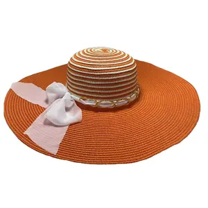 Chapéu de palha personalizado, chapéu de palha com aba larga e fita