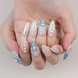 NAILOOK Ins - <span class=keywords><strong>Uñas</strong></span> Acrílicas Hechas a Mano con Diseño de Flores <span class=keywords><strong>Francesas</strong></span> en 3D, de Lujo, Cobertura Completa, 10 Piezas, <span class=keywords><strong>Uñas</strong></span> Postizas para Dedos, Venta al por Mayor - Product Image 3