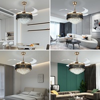 Ventilateur de plafond LED moderne de luxe personnalisé avec lumière, télécommande, pales rétractables, lustre et éclairage de plafond avec ventilateur