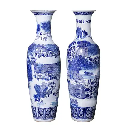 Дешевые античные синие и белые большие цветочные напольные вазы для домашнего декора Jingdezhen посадочная ваза от производителя