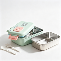 Boîte à lunch en acier inoxydable 304 pour enfants, motif vache de dessin animé, compartiment unique, avec cuillère et fourchette, pour l'école, les pique-niques en plein air