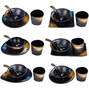 Ensemble de vaisselle en mélamine de style japonais, 4 pièces, bol, tasse, cuillère, assiette de forme irrégulière, pour restaurant de fondue, usage commercial - Product Image 5