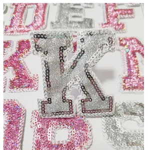 Patch Alphabet à paillettes rose personnalisé hauteur 6.5cm fer sur patchs lettres à paillettes