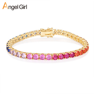 Bracelets de luxe personnalisés en laiton plaqué or 18 carats avec zircon, chaîne tennis 4 mm, <span class=keywords><strong>accessoires</strong></span> de fiançailles raffinés pour femmes, bijoux OEM - Product Image 1