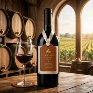 Étiquette personnalisée en cuir pour bouteille de vin avec logo sur mesure, étiquette suspendue personnalisée pour bouteilles de vin, cadeau d'hôtel, mariage, marque privée, vente en gros - Product Image 3