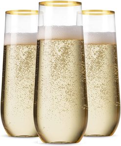 Copas de champán PET de plástico irrompible con borde dorado de 9OZ | Copas de champán sin tallo reutilizables irrompibles 100% - Product Image 1