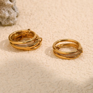Thời Trang Đồ Trang Sức Nhẫn Multilayer Hoop Zircon Đồ Trang Sức 18K Vàng Mạ Thép Không Gỉ Trang Sức Tuyên Bố Nhẫn - Product Image 4