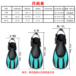 Aletas de Buceo Ajustables para Adultos, Talón Abierto, Material PPTPR, Aletas de Entrenamiento de Natación, Tallas S M L XL - Product Image 1