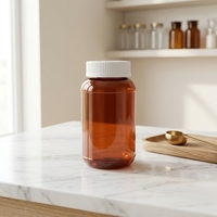 Flacon en plastique PET ambré de 300 ml avec bouchon à vis pour médicaments liquides et capsules, imprimé à l'écran