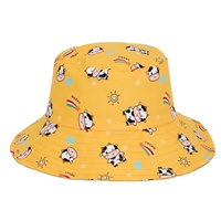 Topi pantai musim panas kasual warna custom dengan desain sapi kartun lucu, bahan beludru, cetak sublimasi digital, perlindungan UPF 50+