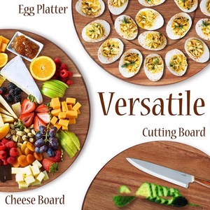 Bandeja de madera para huevos con asa, tabla de madera de acacia de doble cara para queso, embutidos y pizza - Product Image 3