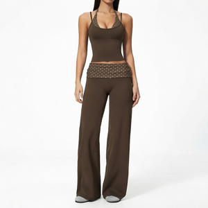 Conjunto de Yoga de Dos Piezas, Top Corto y Pantalones Anchos, Ropa Deportiva Transpirable de Secado Rápido para Gimnasio y Running - Product Image 1