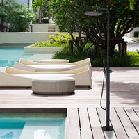 Colonne de douche de plage moderne noire mate en acier inoxydable à poignée unique, autoportante pour piscine, jardin et extérieur