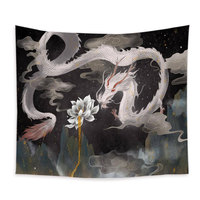 Tapisserie Totem Dragon Chinois, Décoration Murale Château de Dessin Animé, Mandala Tissé pour Décoration Intérieure, Tapis de Chambre, Couvre-lit, Tapis de Plage, Tapis Art